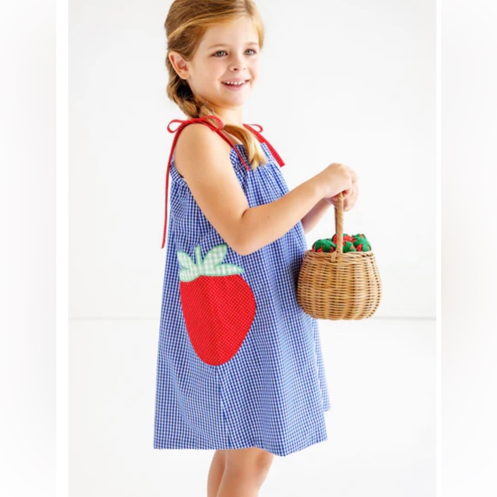 The Beaufort Bonnet Company Blue Gingham Dress with Strawberry Patch NWT